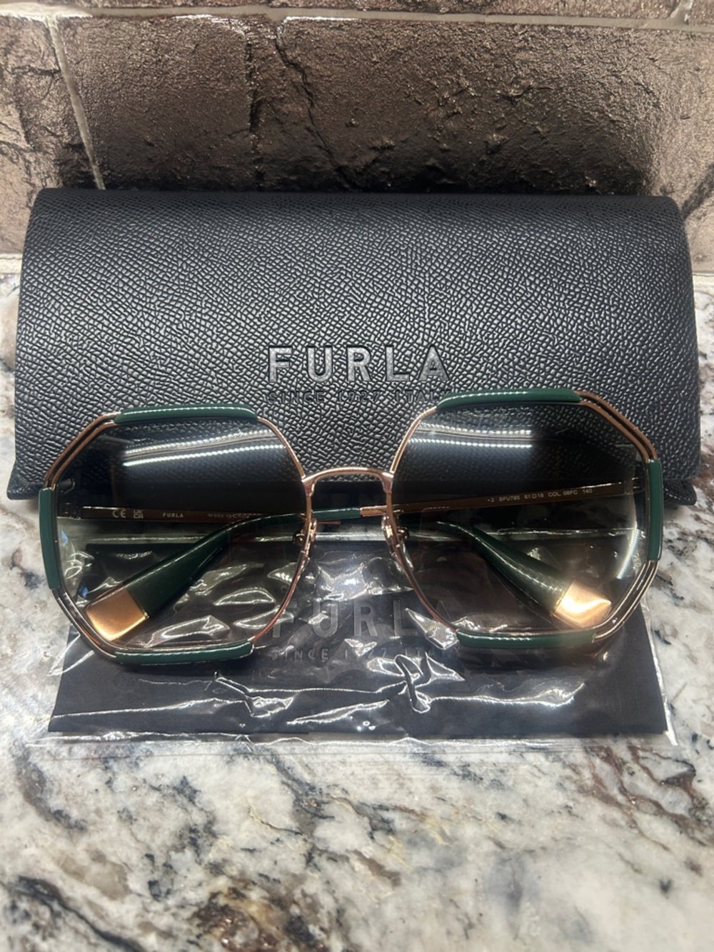 Furla Green & Gold Geometric Women's Sunglasses New with case